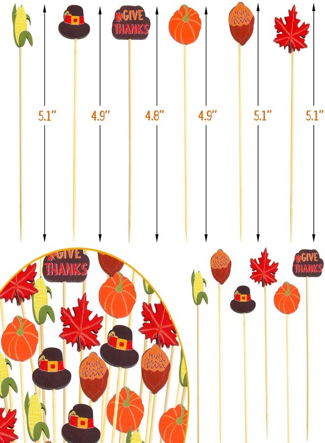 WorldBazaar Thanksgiving Cocktail Picks 120PCS Thanksgiving Toothpicks Fall Food Appetizer Sticks Fruit Harvest Decorations Party Supplies - Image 3